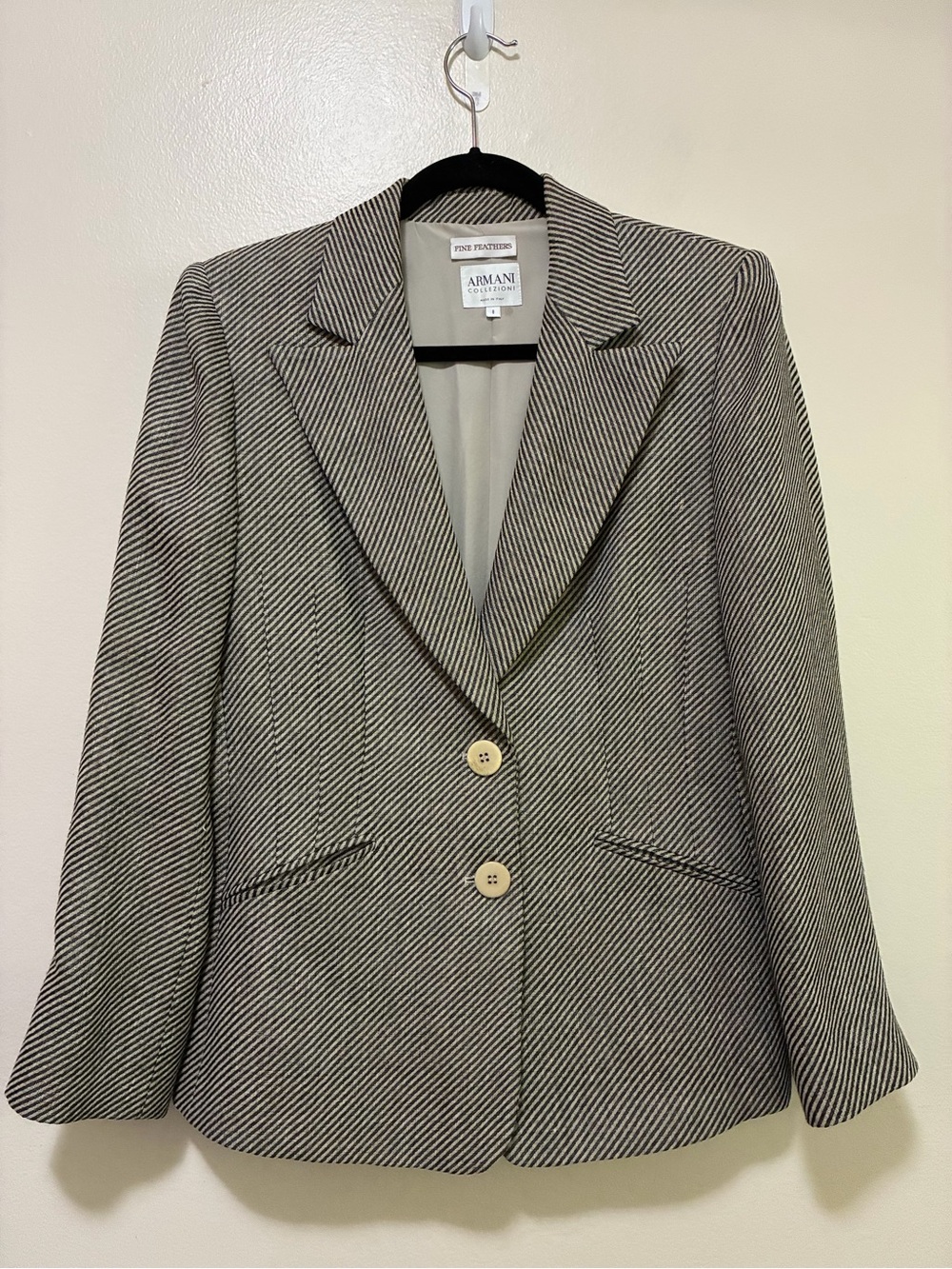 Armani Collezioni Black and White Diagonal Herringbone Blazer wool linen silk 8